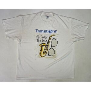 VINTAGE Transitions Lens Get With The Beat Promo T-shirt Men XL Glasses Music